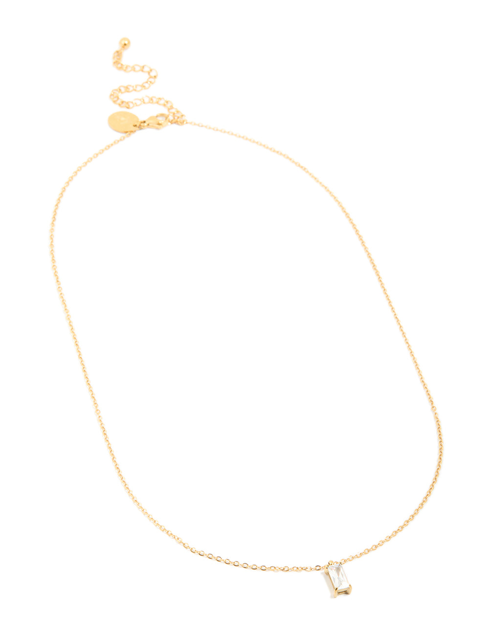 Waterproof Gold Plated Stainless Steel Cubic Zirconia Baguette Pendant Necklace