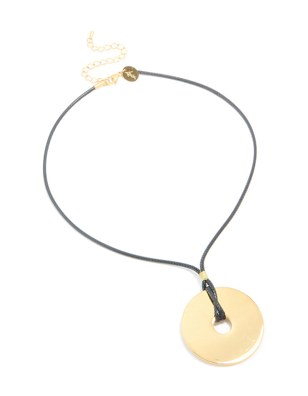 Waterproof Gold Plated Stainless Steel Circle Pendant Dainty Cord Necklace