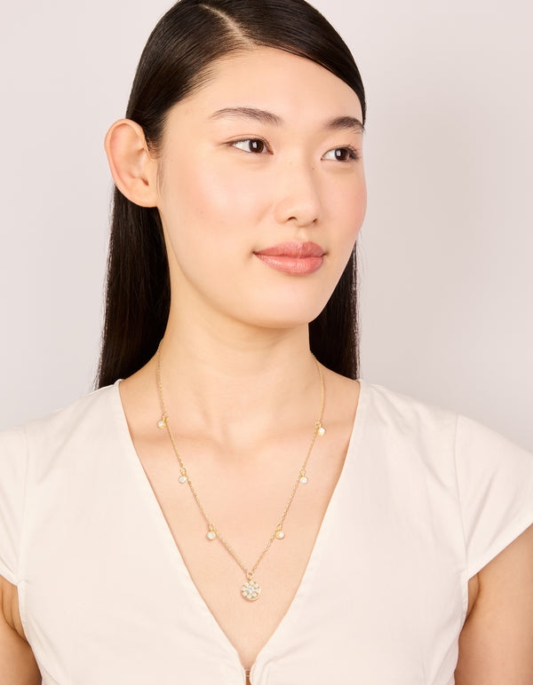 Waterproof Gold Plated Stainless Steel Cubic Zirconia Droplet Pendant Necklace