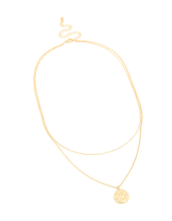 Waterproof Gold Plated Stainless Steel Fine Chain & Disc Pendant Layered Necklace