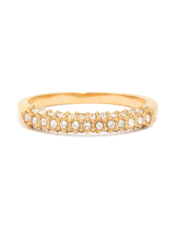 Waterproof Gold Plated Stainless Steel Cubic Zirconia Pave Skinny Ring