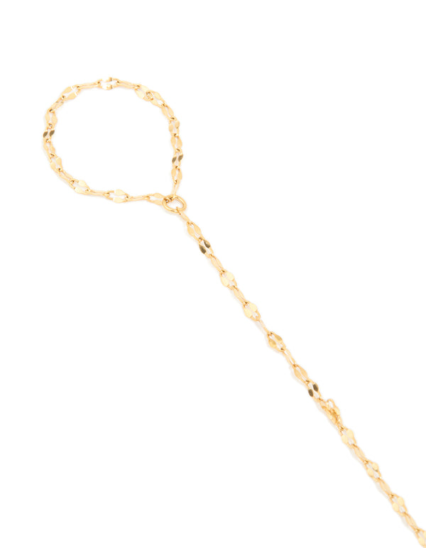 Showcasing a waterproof hand chain crafted from gold plated stainless steel close up view