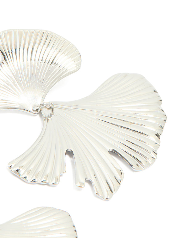 Beautifully crafted waterproof stainless steel statement petal textured ridges in silver post detail view