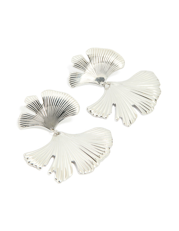 Showcasing waterproof stainless steel statement petal earrings in silver front view