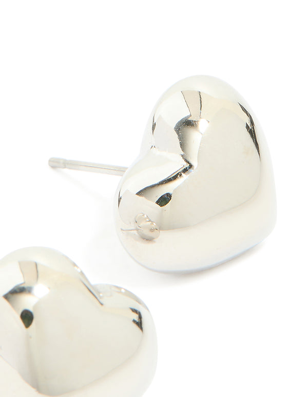 Waterproof Stainless Steel Small Chunky Heart Stud Earrings