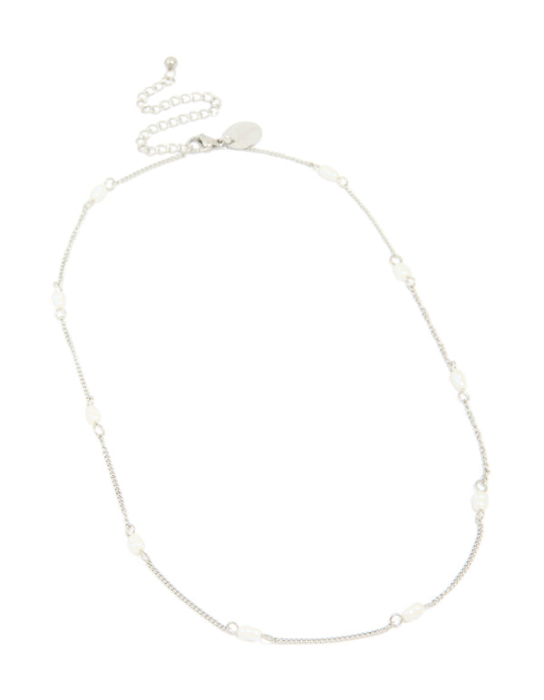 Waterproof Stainless Steel Pearl Station Necklace