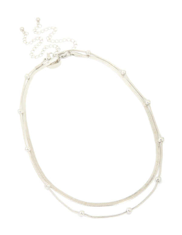 Waterproof Stainless Steel Snake Chain & Ball Charm Layered Necklace
