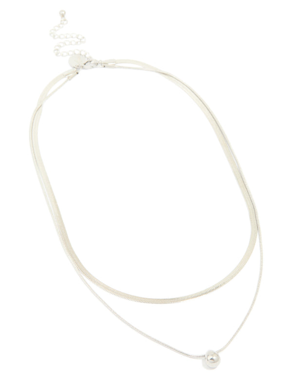 Beautifully crafted waterproof stainless steel chain and pebble layered necklace with pendant in silver front view
