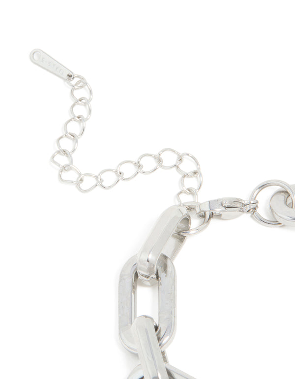 Highlighting waterproof stainless steel large paperclip chain bracelet in silver with statement style closure detail view
