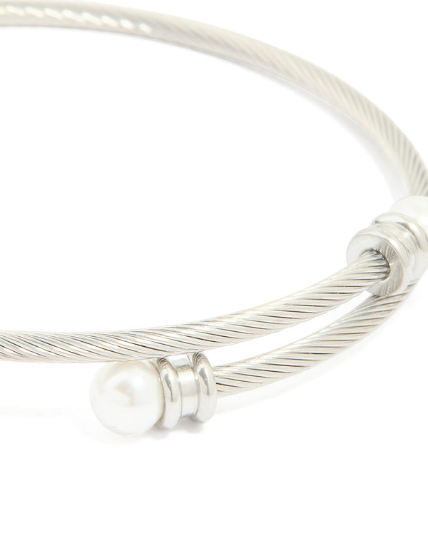 Waterproof Stainless Steel Pearl Twisted Bangle