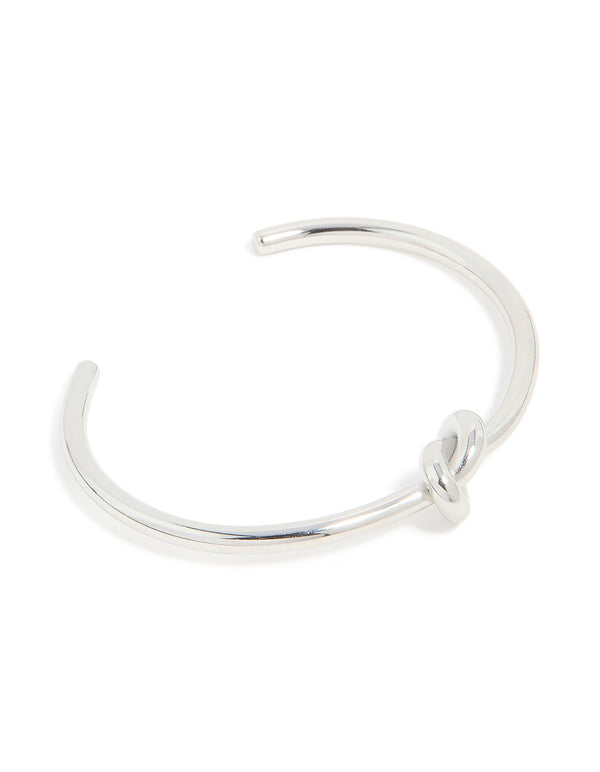 Featuring a waterproof stainless steel basic knotted centre wrist cuff in silver front view