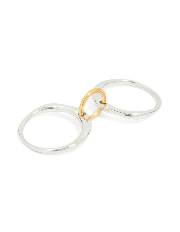 Crafted from waterproof mixed metal plated stainless steel with fine rondell stacked link design in silver and gold chunky style side detail view
