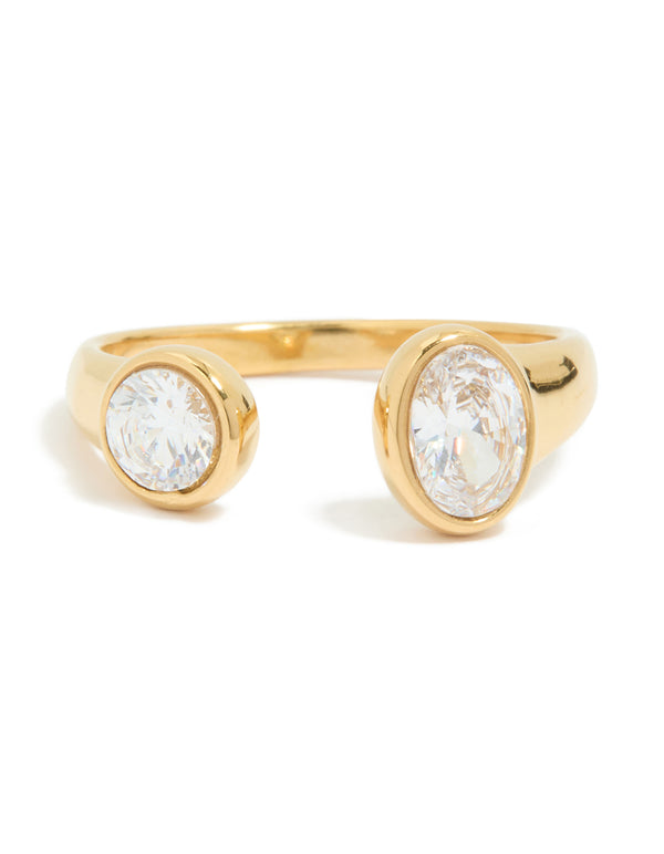 Waterproof Gold Plated Stainless Steel Oval & Round Cubic Zirconia Open Ring