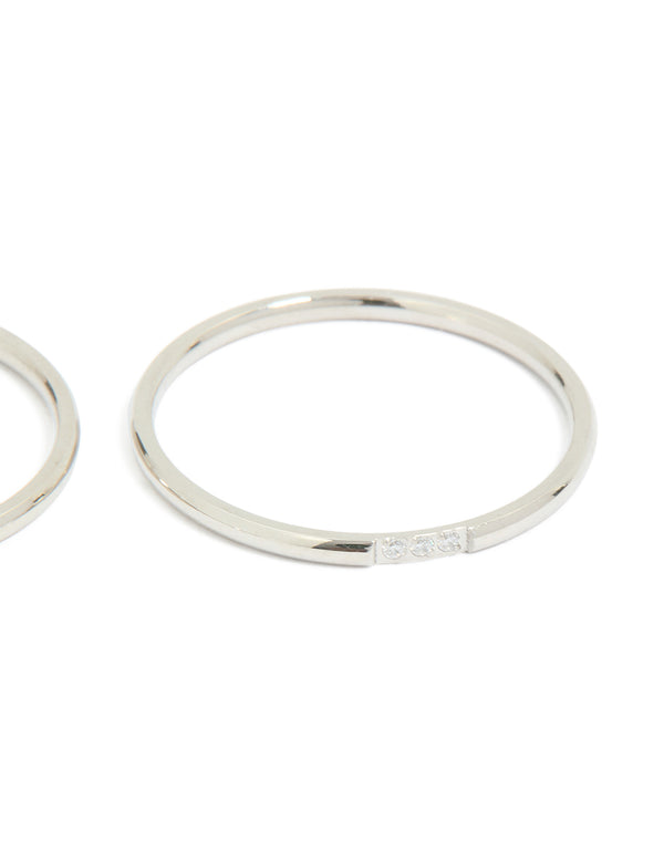 Waterproof Stainless Steel Thin Cubic Zirconia Trio Rings 3-Pack