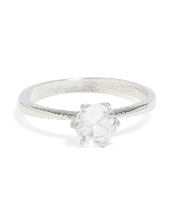 Waterproof Stainless Steel Diamante Solitaire Band Ring