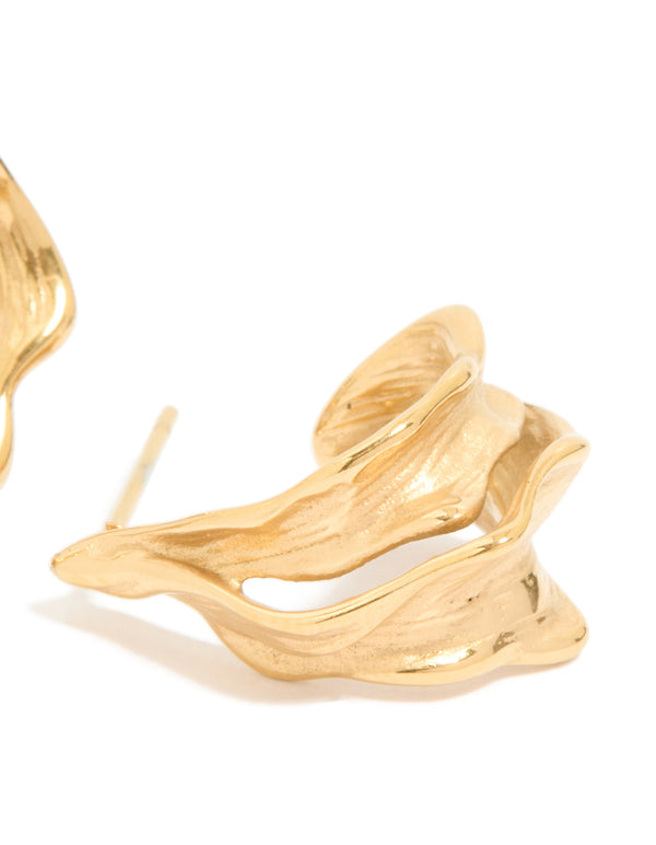 Waterproof Gold Plated Stainless Steel Molten Effect Hoop Earrings