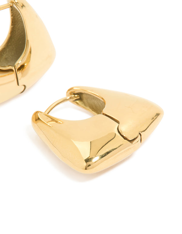 Waterproof Gold Plated Stainless Steel Trapezoid Hinged Hoop Earrings