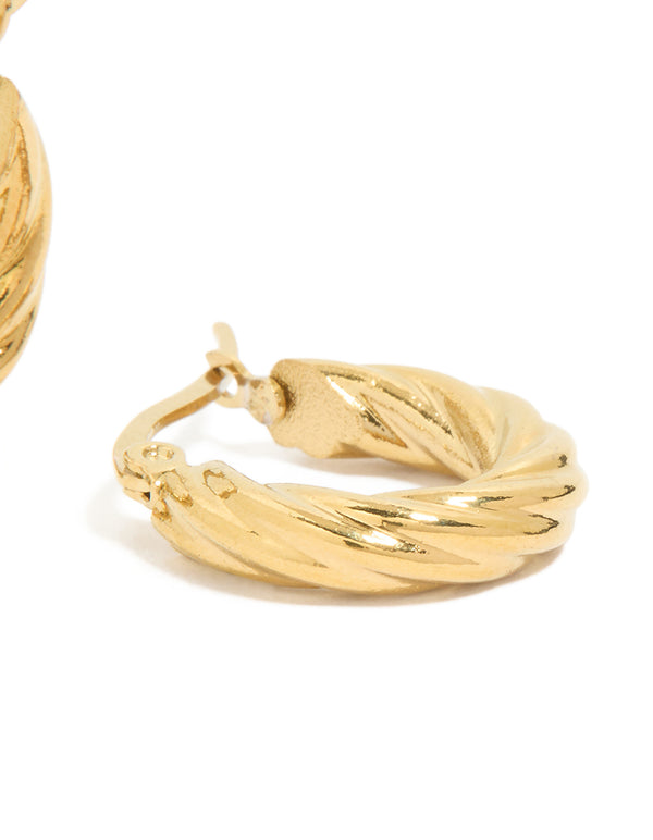 Waterproof Gold Plated Stainless Steel Twist Hoop Earrings