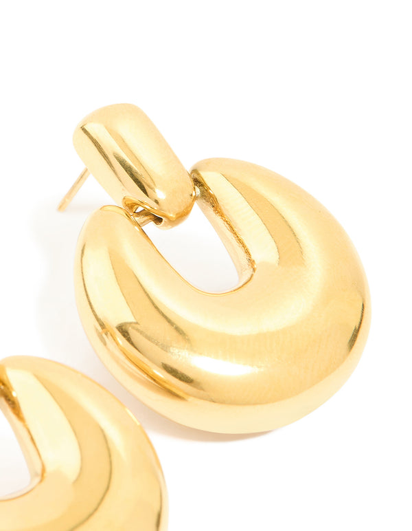 Waterproof Gold Plated Stainless Steel Round Doorknocker Earrings