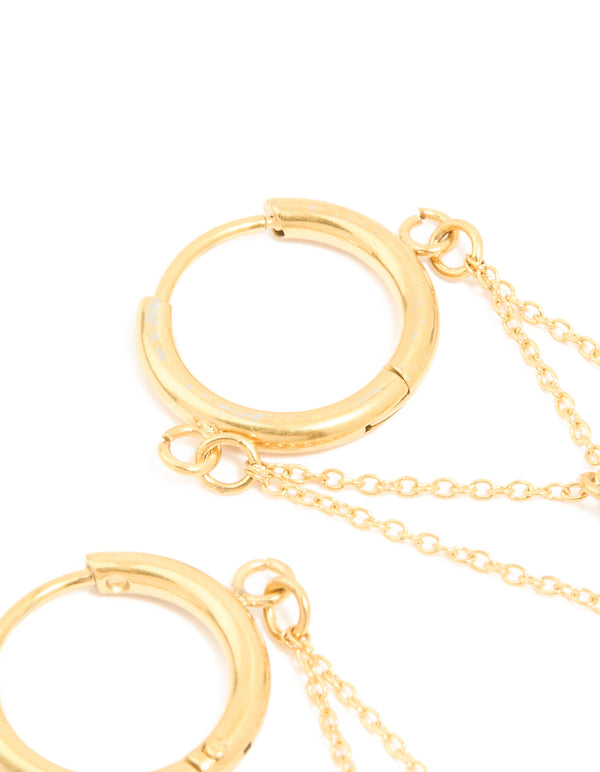 Waterproof Gold Plated Stainless Steel Cubic Zirconia Chain Droplet Huggie Earrings