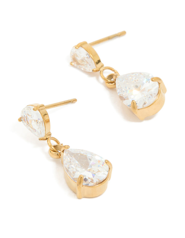 Waterproof Gold Plated Stainless Steel Cubic Zirconia Dainty Drop Earrings