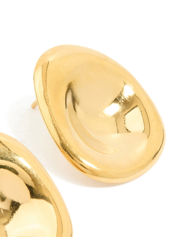 Waterproof Gold Plated Stainless Steel Button Stud Earrings