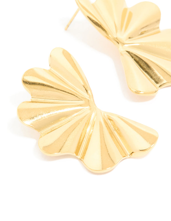 Waterproof Gold Plated Stainless Steel Wavy Fan Flower Stud Earrings