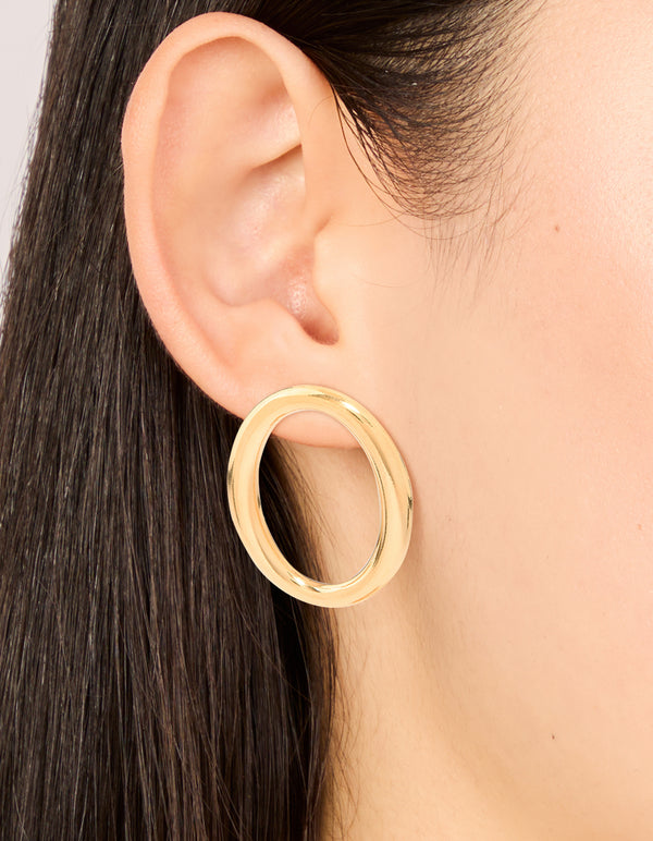 Waterproof Gold Plated Stainless Steel Oval Open Doughnut Stud Earrings