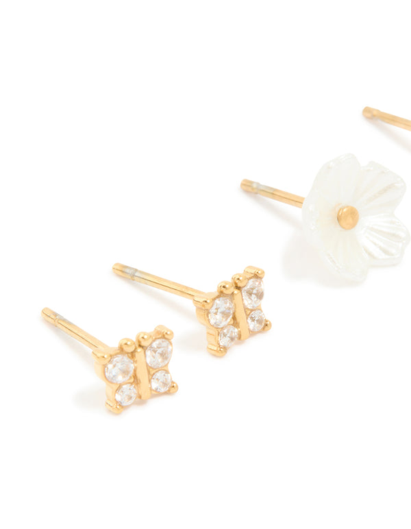 Waterproof Gold Plated Stainless Steel Garden Party Earrings 3-Pack