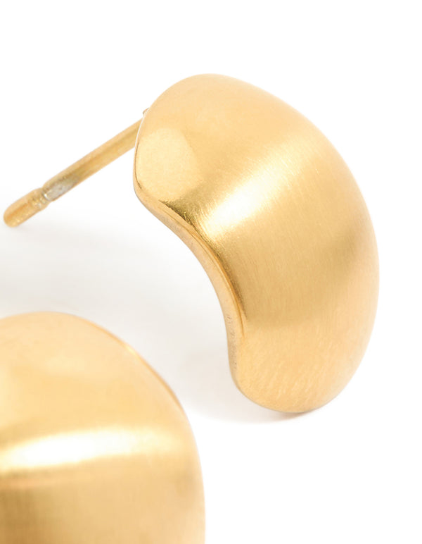 Presenting waterproof gold plated stainless steel brushed pebble earrings in post detail view