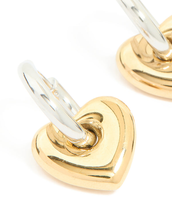 Waterproof Mixed Metal Plated Stainless Steel Small Heart Huggie Earrings
