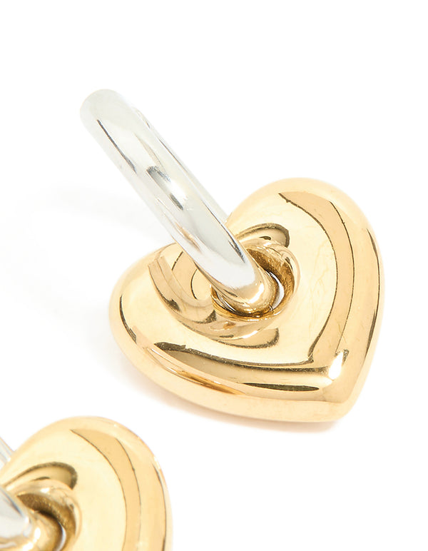 Waterproof Mixed Metal Plated Stainless Steel Small Heart Huggie Earrings