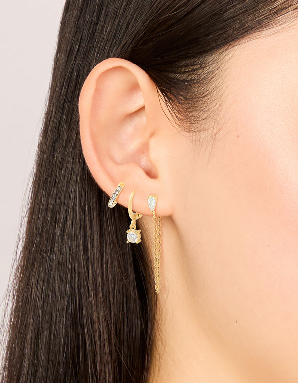 Waterproof Gold Plated Stainless Steel Cubic Zirconia Pavé Earrings Stacking Pack