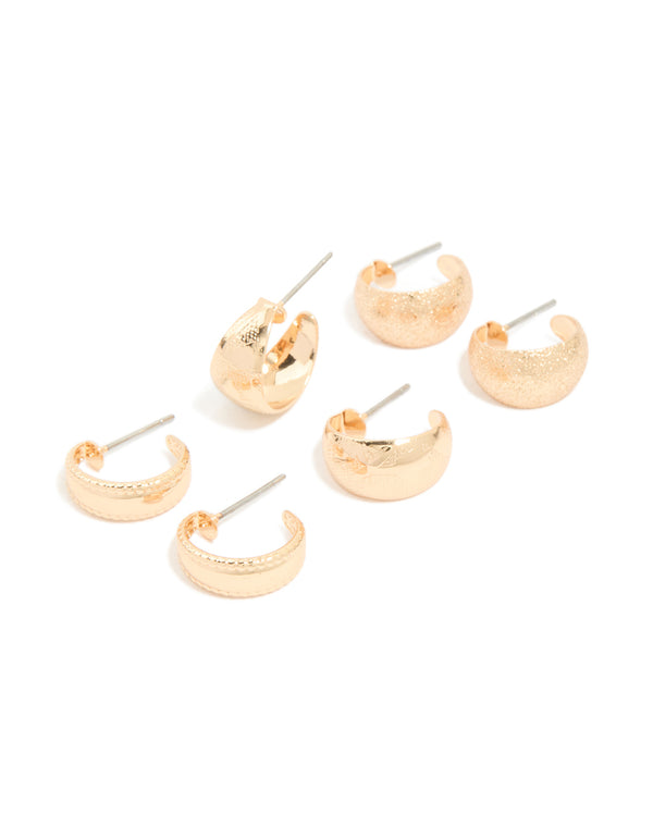 Gold Textured Mixed Hoop Earrings 3-Pack