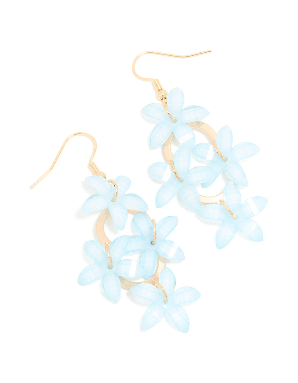 Gold Blue 4-Flower Drop Earrings