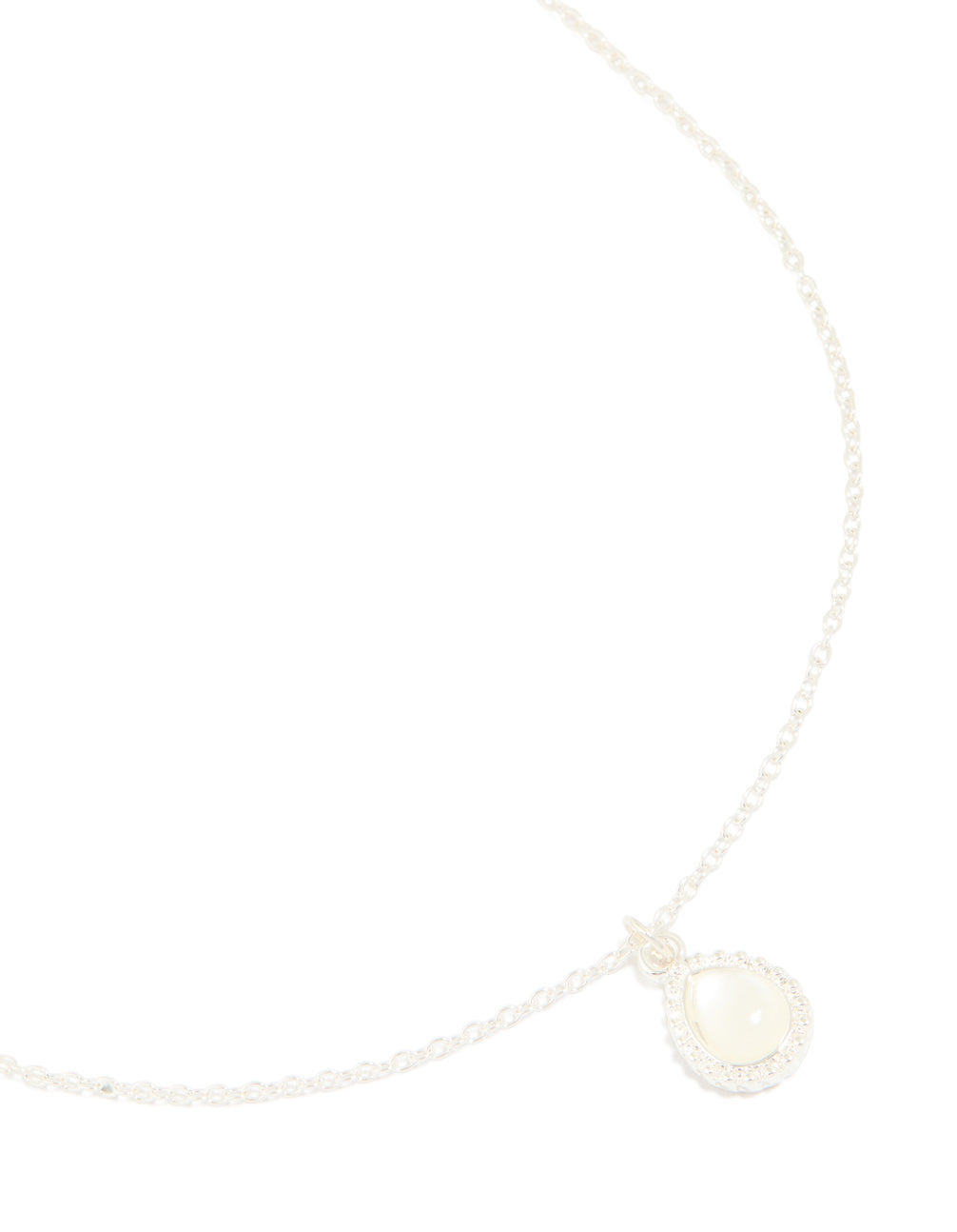 Silver Diamante Simple Teardrop Pendant Necklace