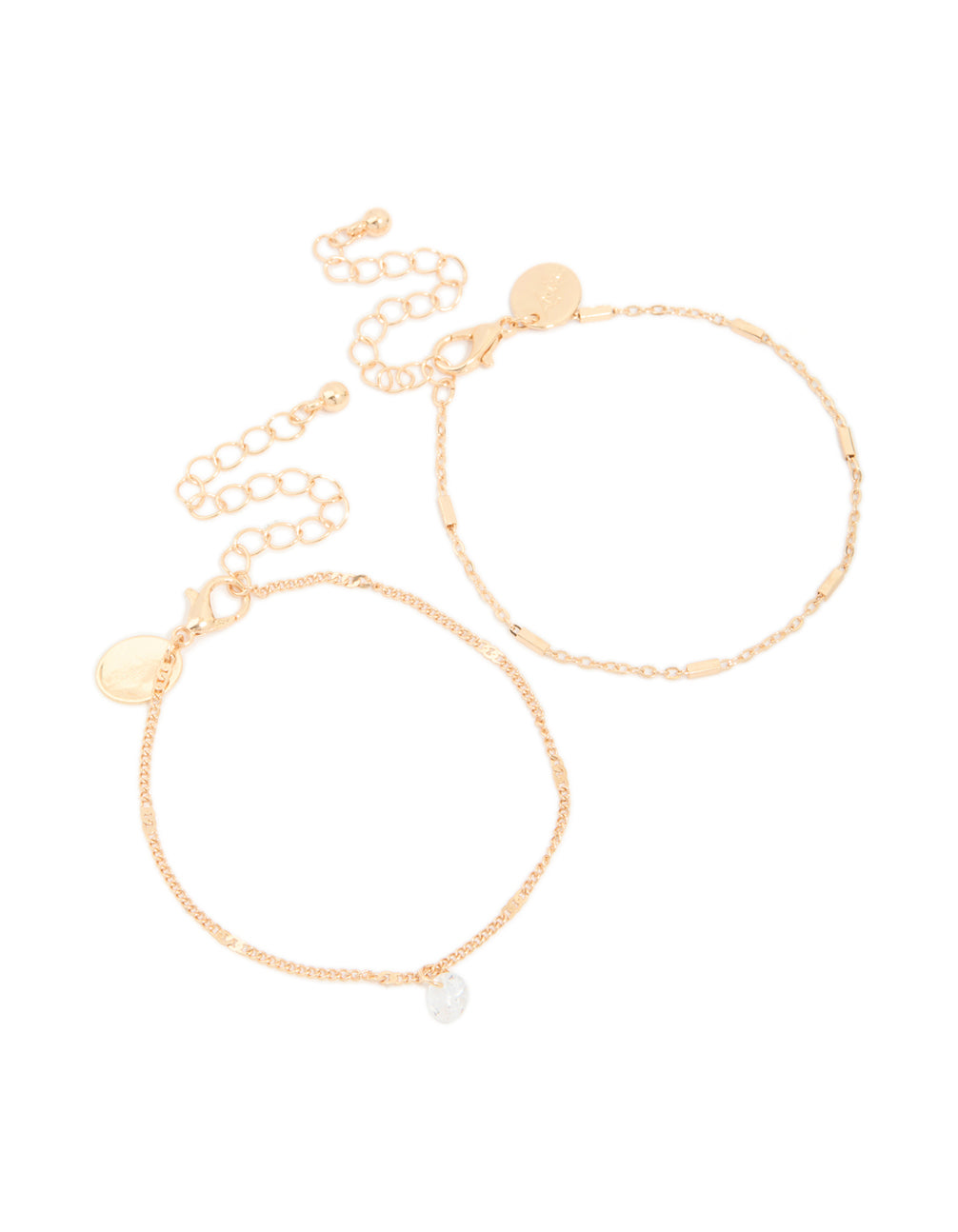 Gold Chain & Molten Disc Charm Bracelets 2-Pack
