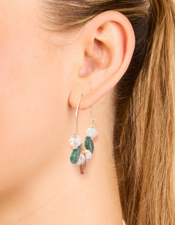 Gold Genuine Shell & Beaded Alternating Hoop Earrings
