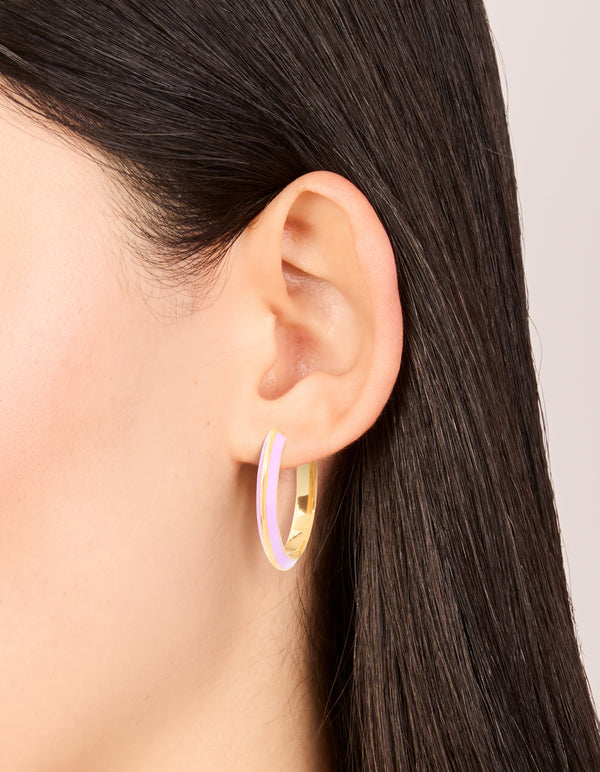 Waterproof Gold Plated Stainless Steel Lilac Enamel Hoop Earrings