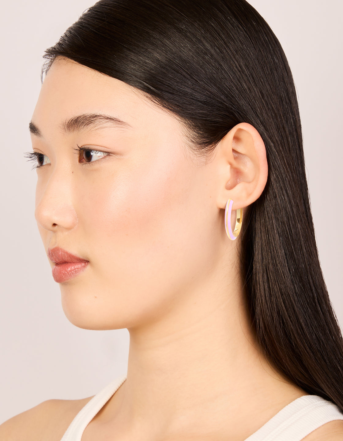 Waterproof Gold Plated Stainless Steel Lilac Enamel Hoop Earrings