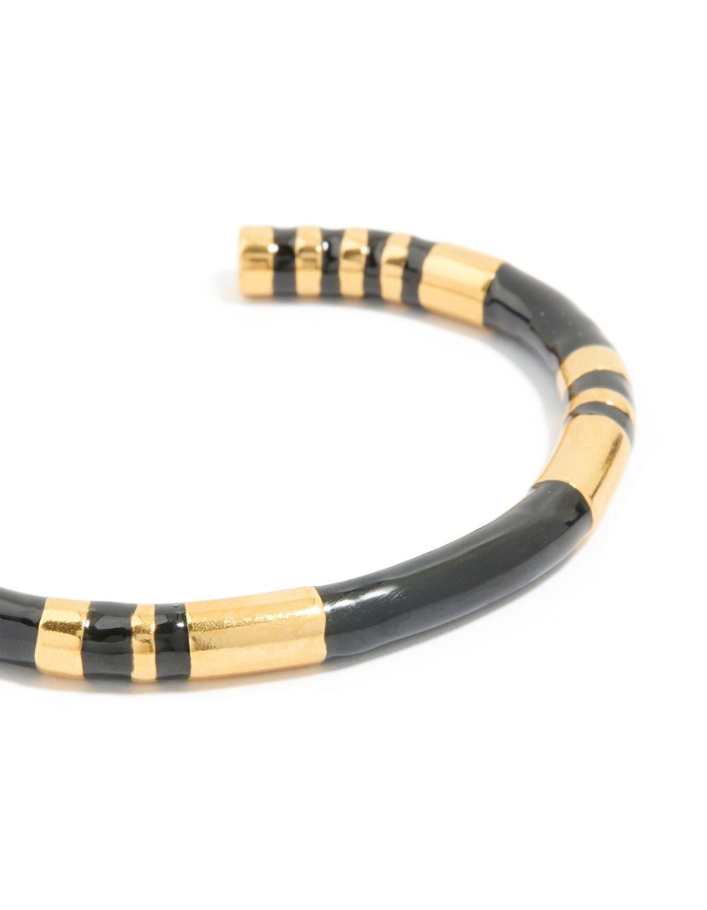Waterproof Gold Plated Stainless Steel Striped Black Enamel Wrist Cuff