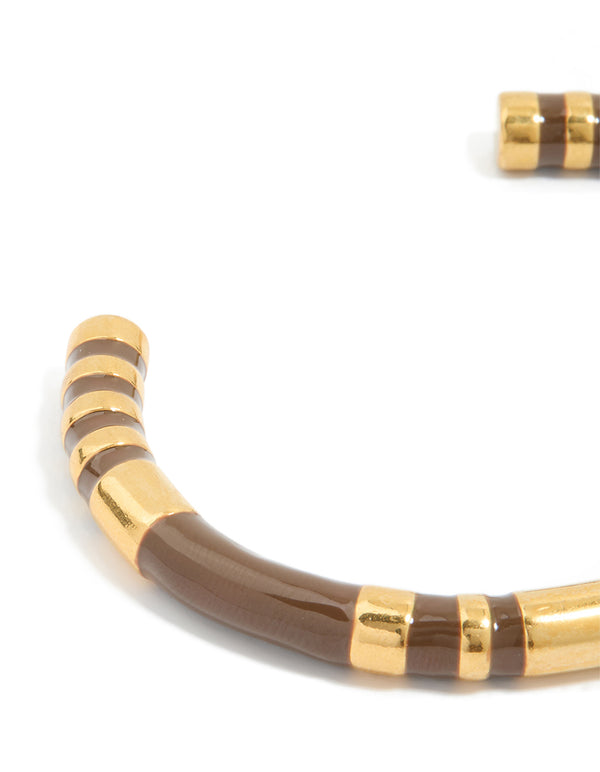 Waterproof Gold Plated Stainless Steel Brown Enamel Wrist Cuff