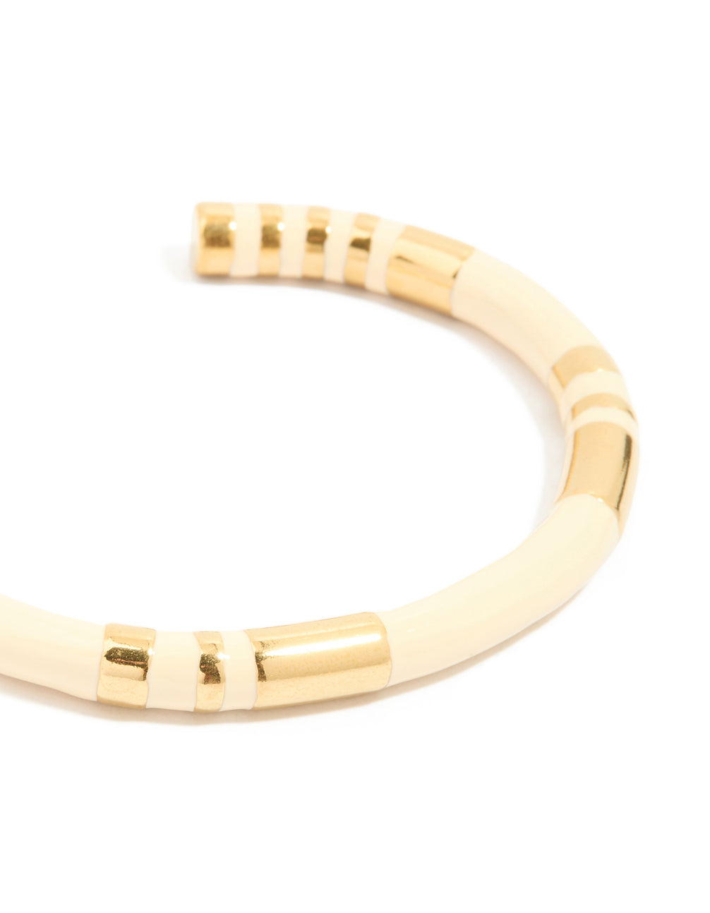 Waterproof Gold Plated Stainless Steel Neutral Toned Enamel Striped Wrist Cuff