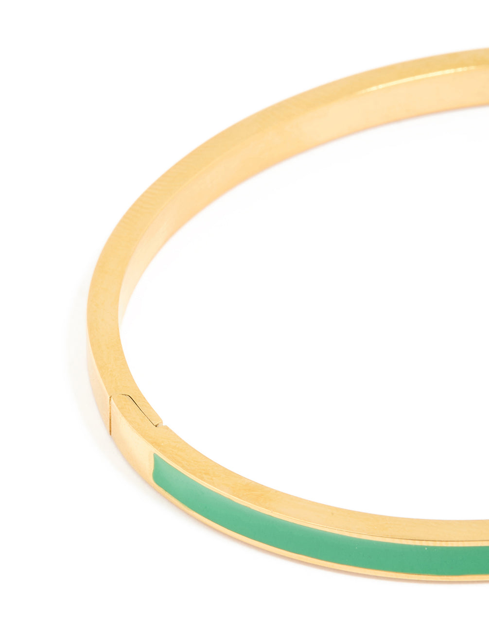 Waterproof Gold Plated Stainless Steel Thin Green Enamel Hinged Bangle