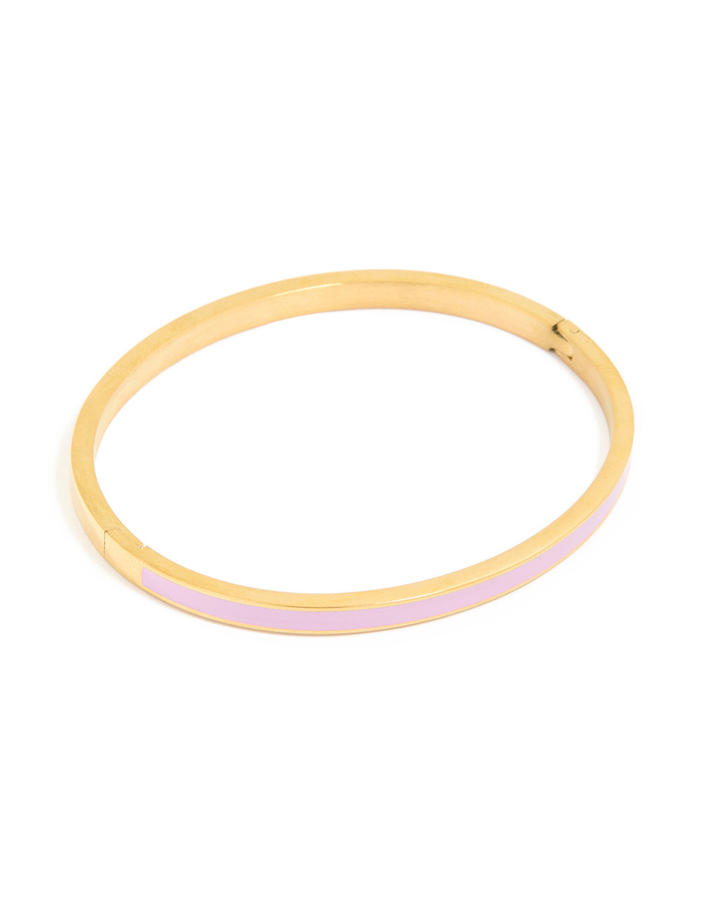 Waterproof Gold Plated Stainless Steel Thin Lilac Enamel Hinged Bangle