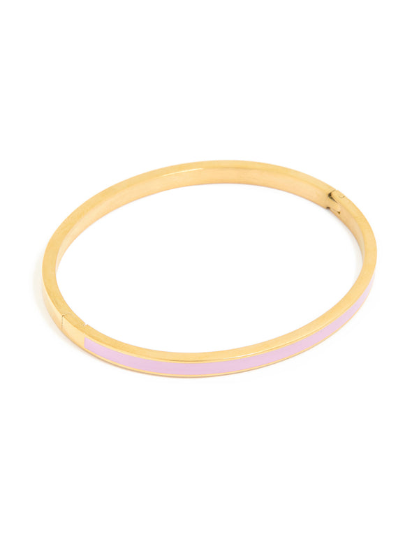 Waterproof Gold Plated Stainless Steel Thin Lilac Enamel Hinged Bangle