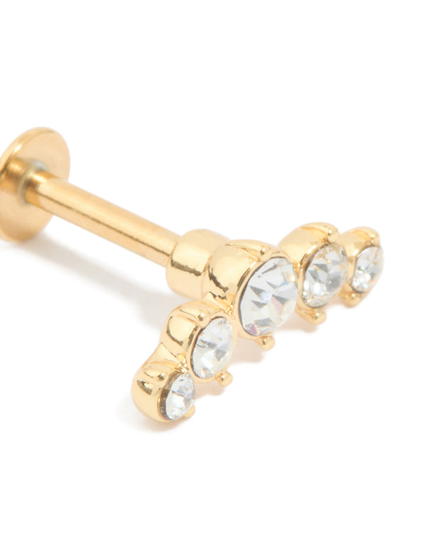 Gold Plated Titanium Cubic Zirconia Circle Crawler Single Flat Back Stud
