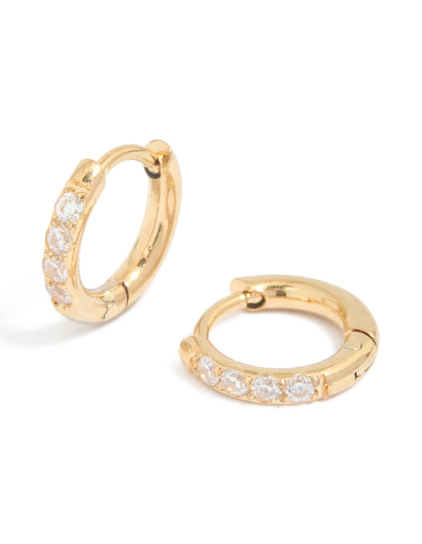 Kids Gold Plated Surgical Steel Cubic Zirconia Pave Sleeper Earrings