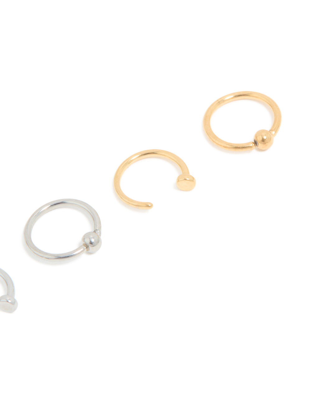 Mixed Metal Plated Surgical Steel Open & Ball Nose Rings 4-Pack