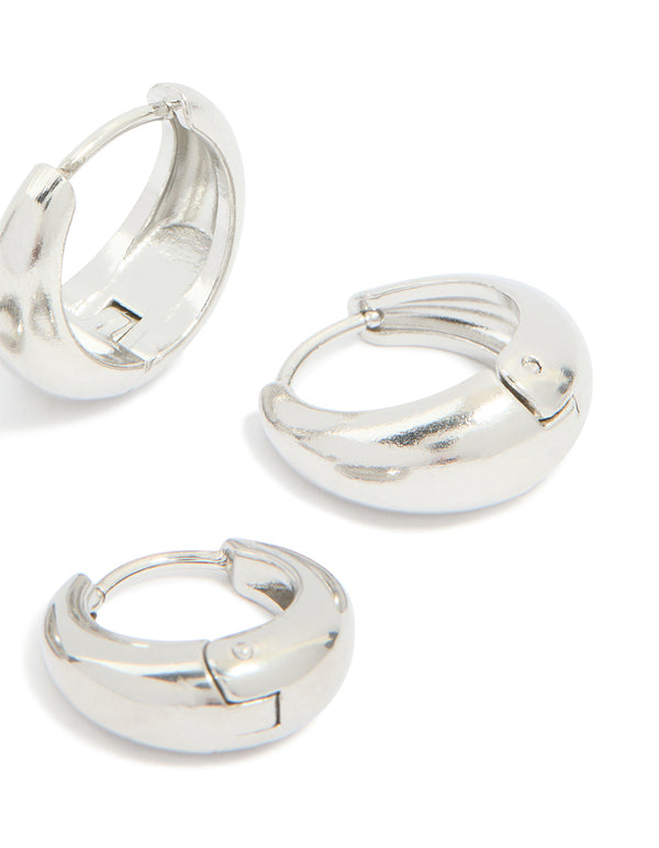 Waterproof Stainless Steel Thick Oval Huggie Earrings 2-Pack